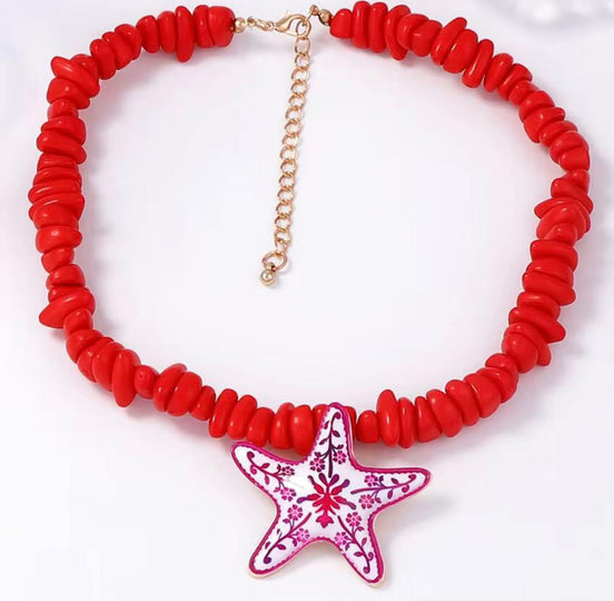 Red ceramic necklace with Star Pendant