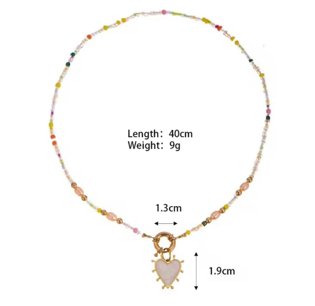 Enamel Heart & Natural Stones Necklace