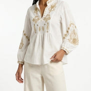 Bohemian and Bordered Cotton Blouse