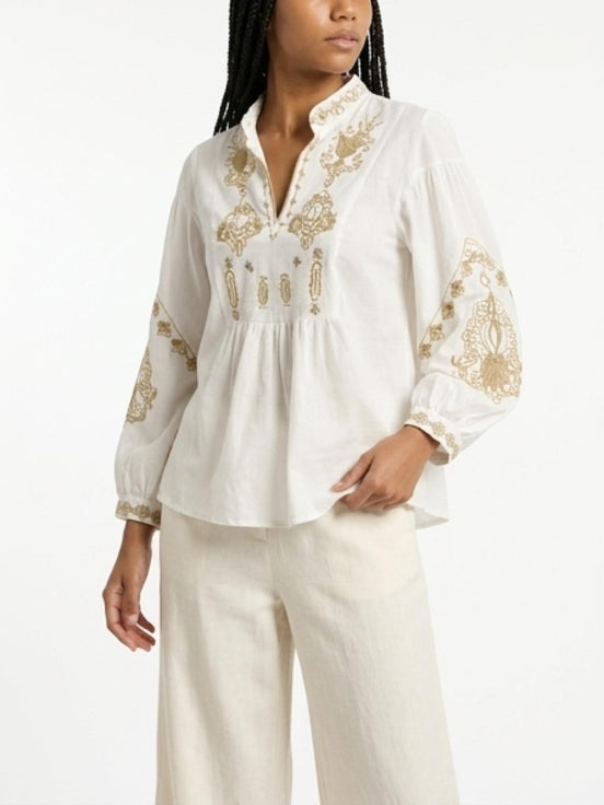 Bohemian and Bordered Cotton Blouse