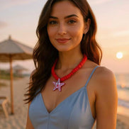 Red ceramic necklace with Star Pendant
