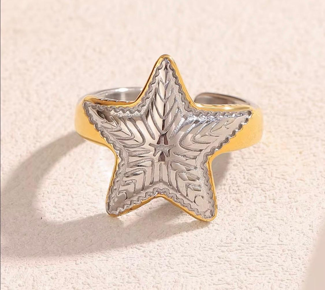 Gold and Silver Starfish Ring