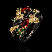 Black and Gold Flower Ring