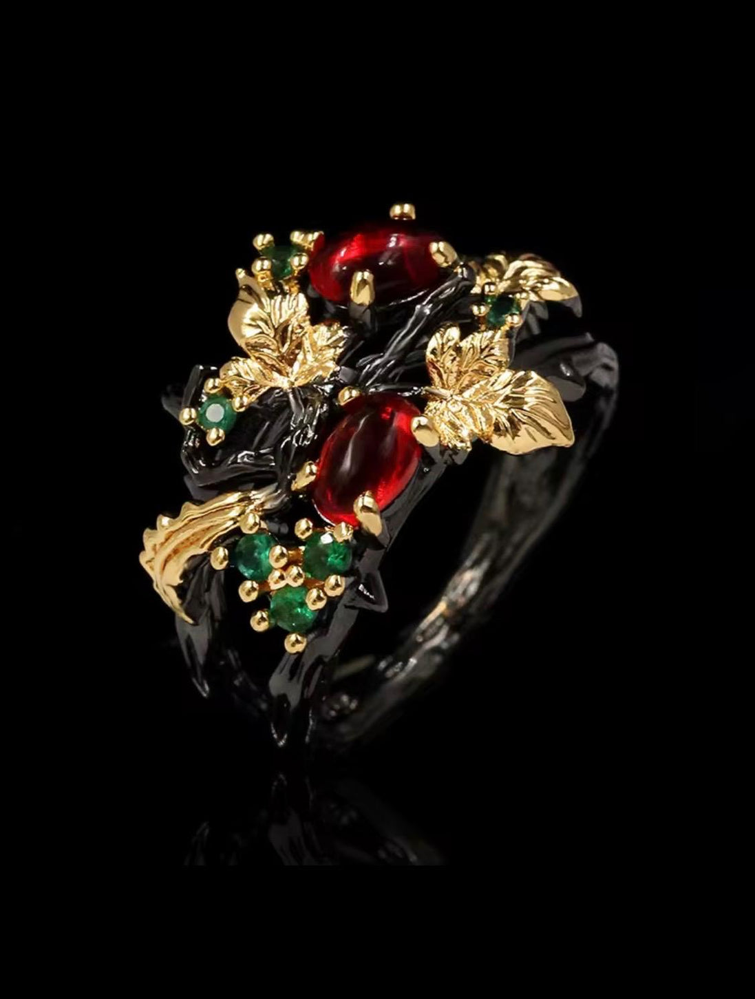 Black and Gold Flower Ring