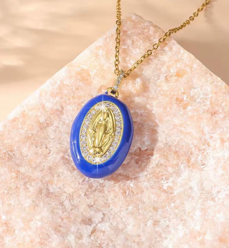 Virgin Mary Enamel Necklace
