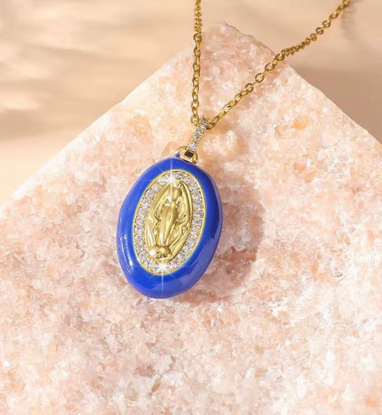 Virgin Mary Enamel Necklace