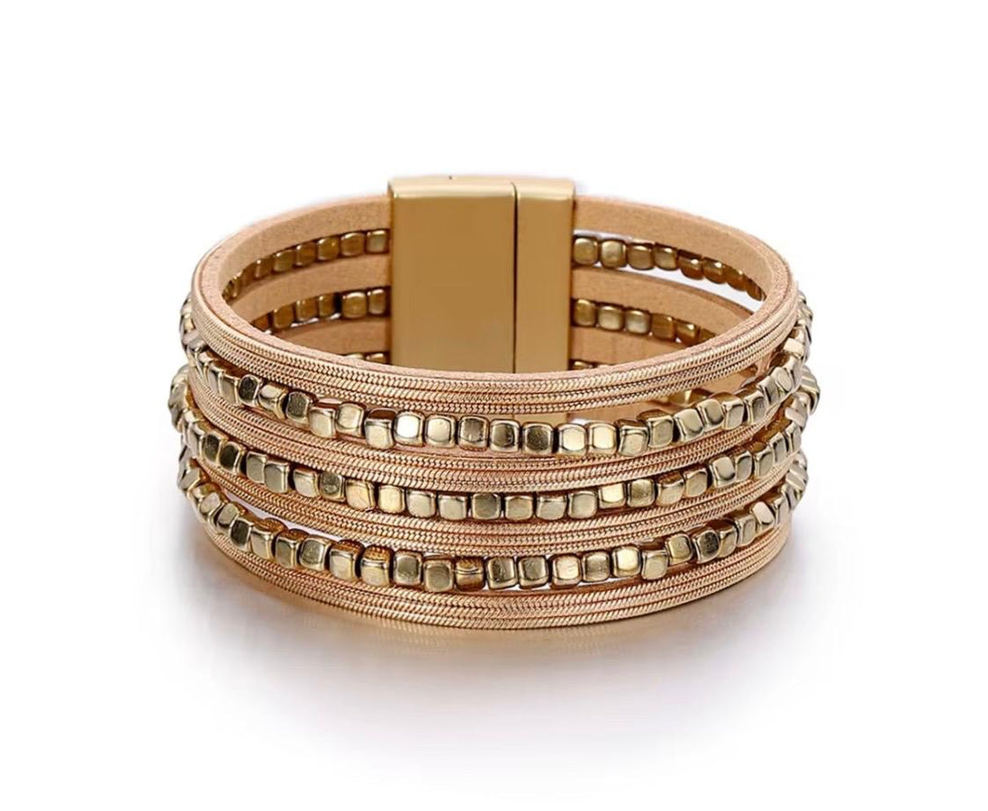 Layered Leather and Beads Bracelet