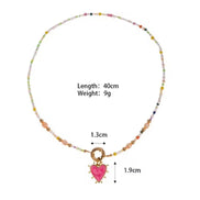 Enamel Heart & Natural Stones Necklace