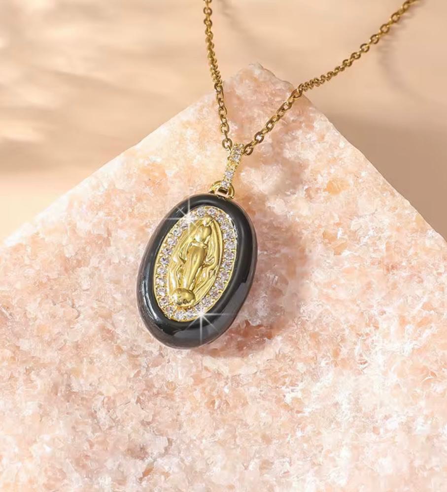 Virgin Mary Enamel Necklace