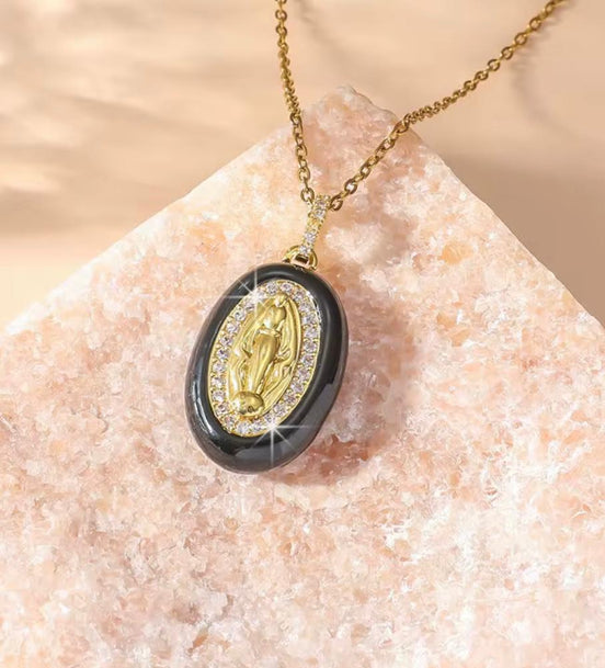 Virgin Mary Enamel Necklace