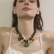 Beaded Necklace Green and Gold