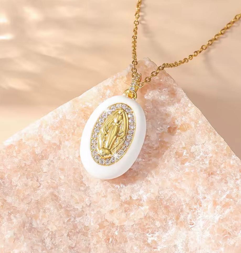Virgin Mary Enamel Necklace