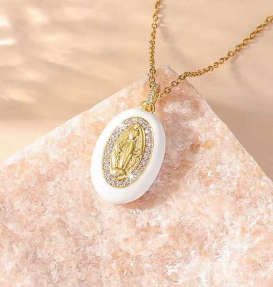 Virgin Mary Enamel Necklace