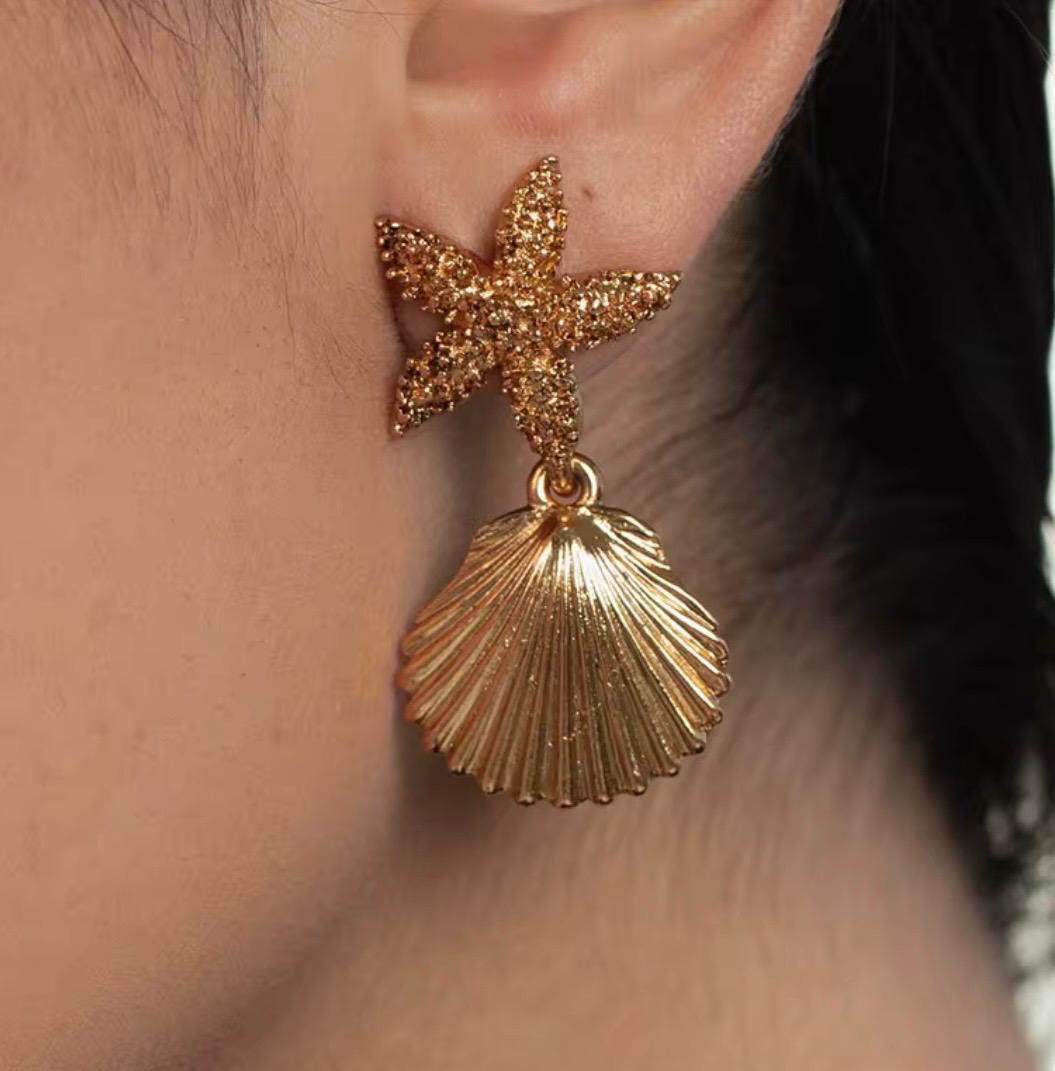 Starfish Shell Gold eEarrings