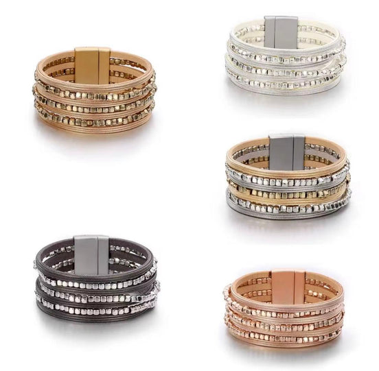 Layered Leather and Beads Bracelet