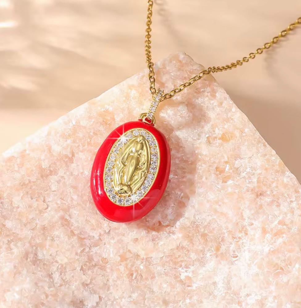 Virgin Mary Enamel Necklace