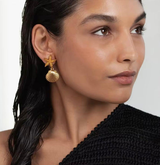 Starfish Shell Gold eEarrings