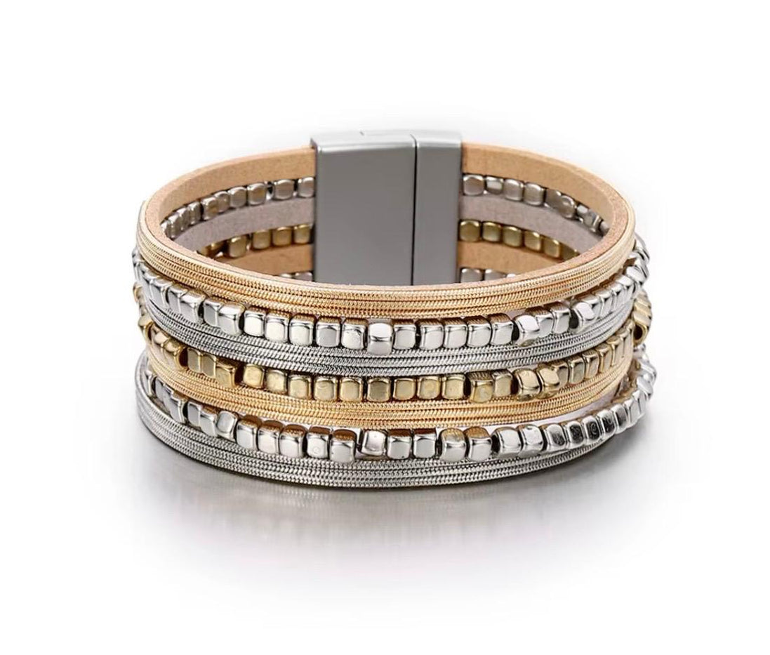 Layered Leather and Beads Bracelet