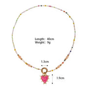 Enamel Heart & Natural Stones Necklace