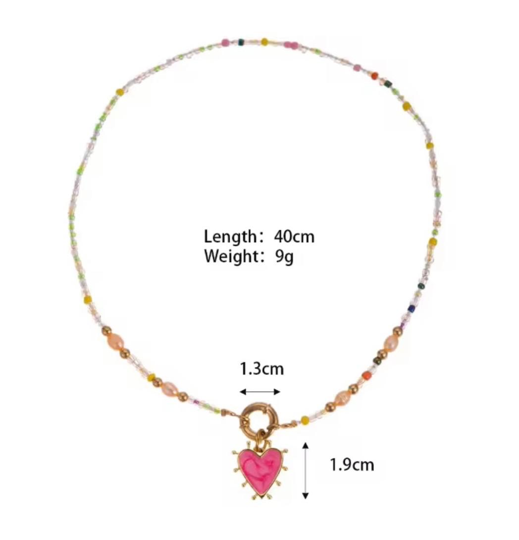 Enamel Heart & Natural Stones Necklace