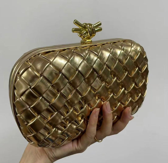 Woven Leather Hard Clutch