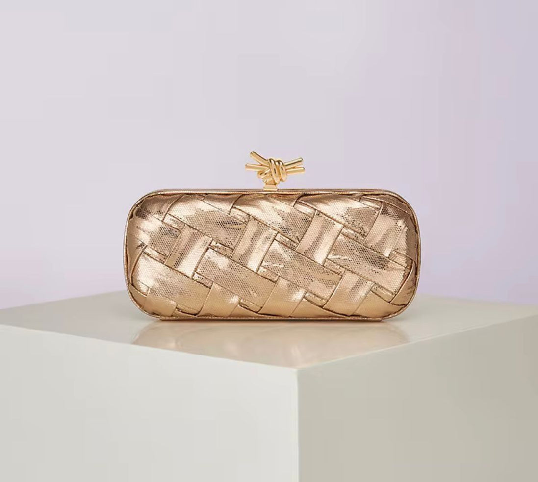 Woven Leather Rectangular Clutch