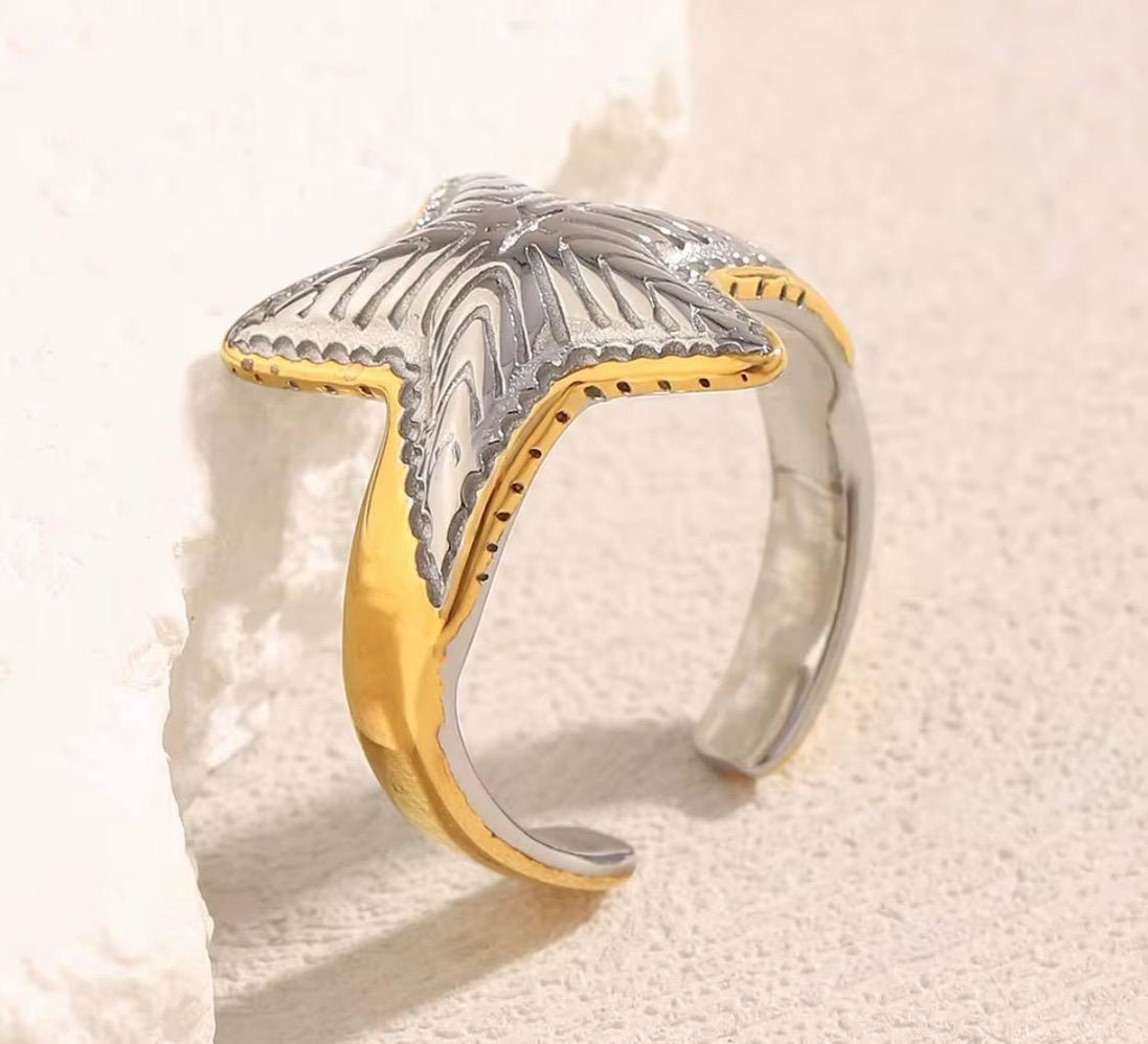 Gold and Silver Starfish Ring