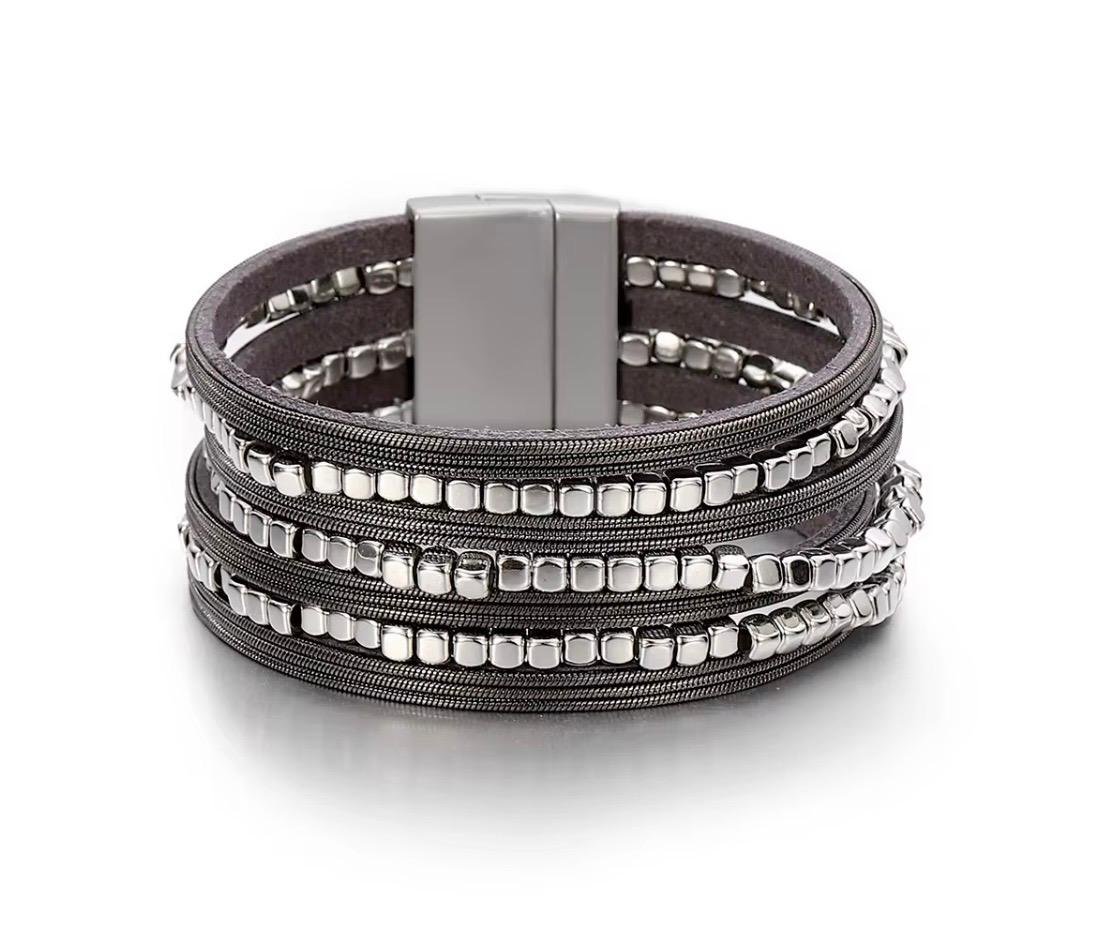 Layered Leather and Beads Bracelet
