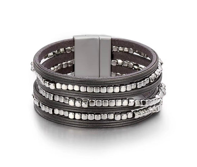 Layered Leather and Beads Bracelet