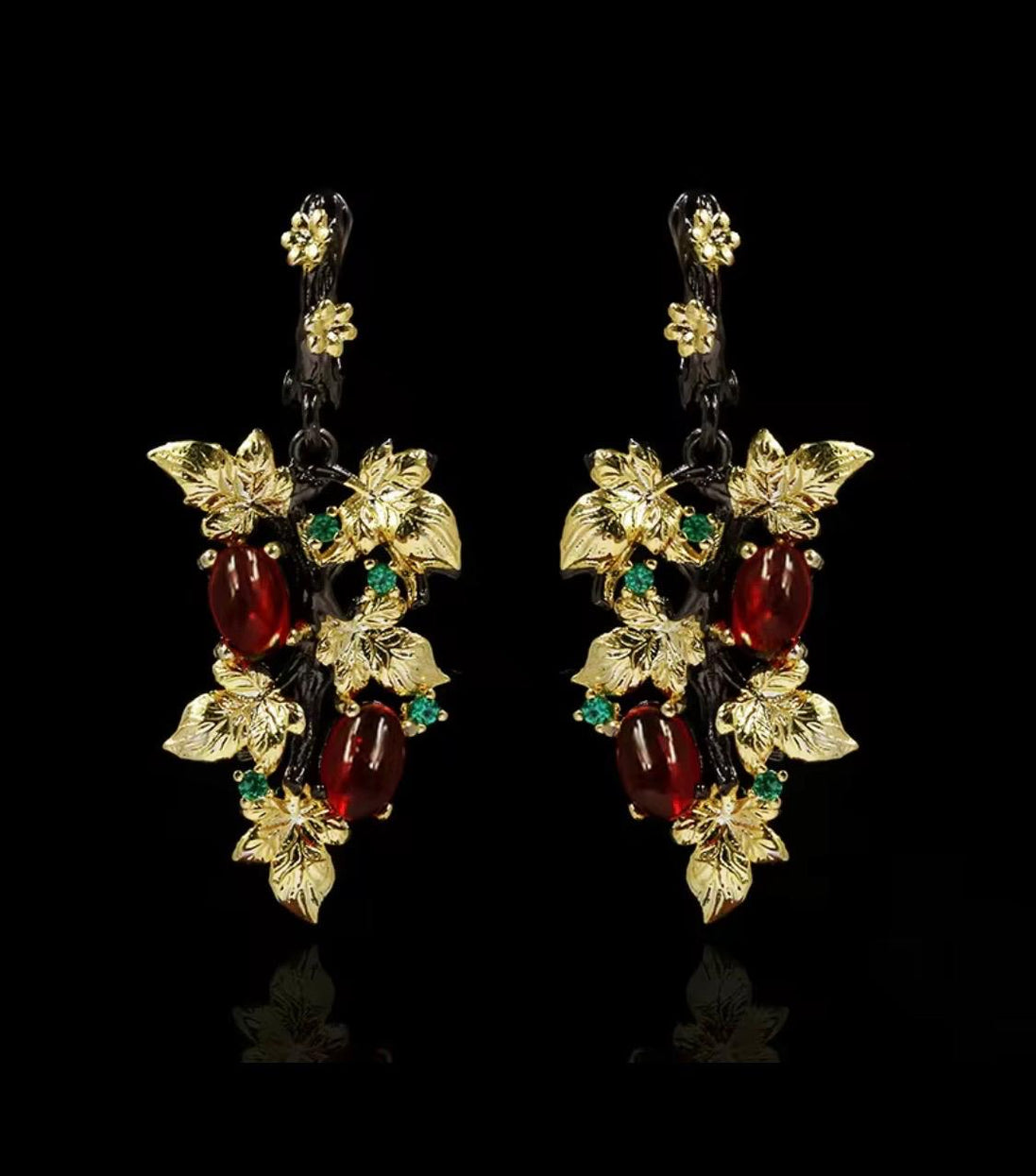 Black and Gold Flower Earrings