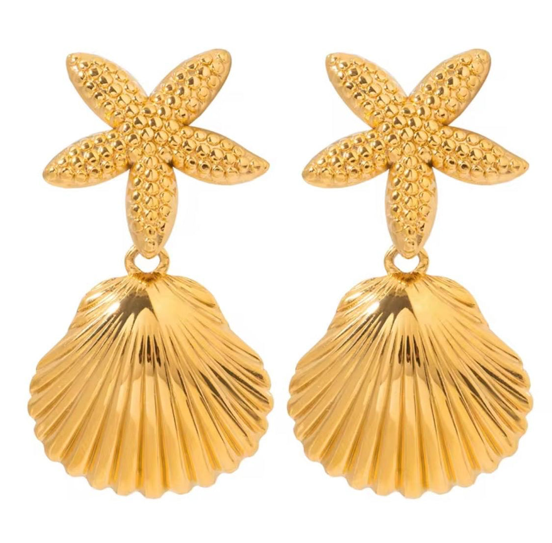 Starfish Shell Gold eEarrings