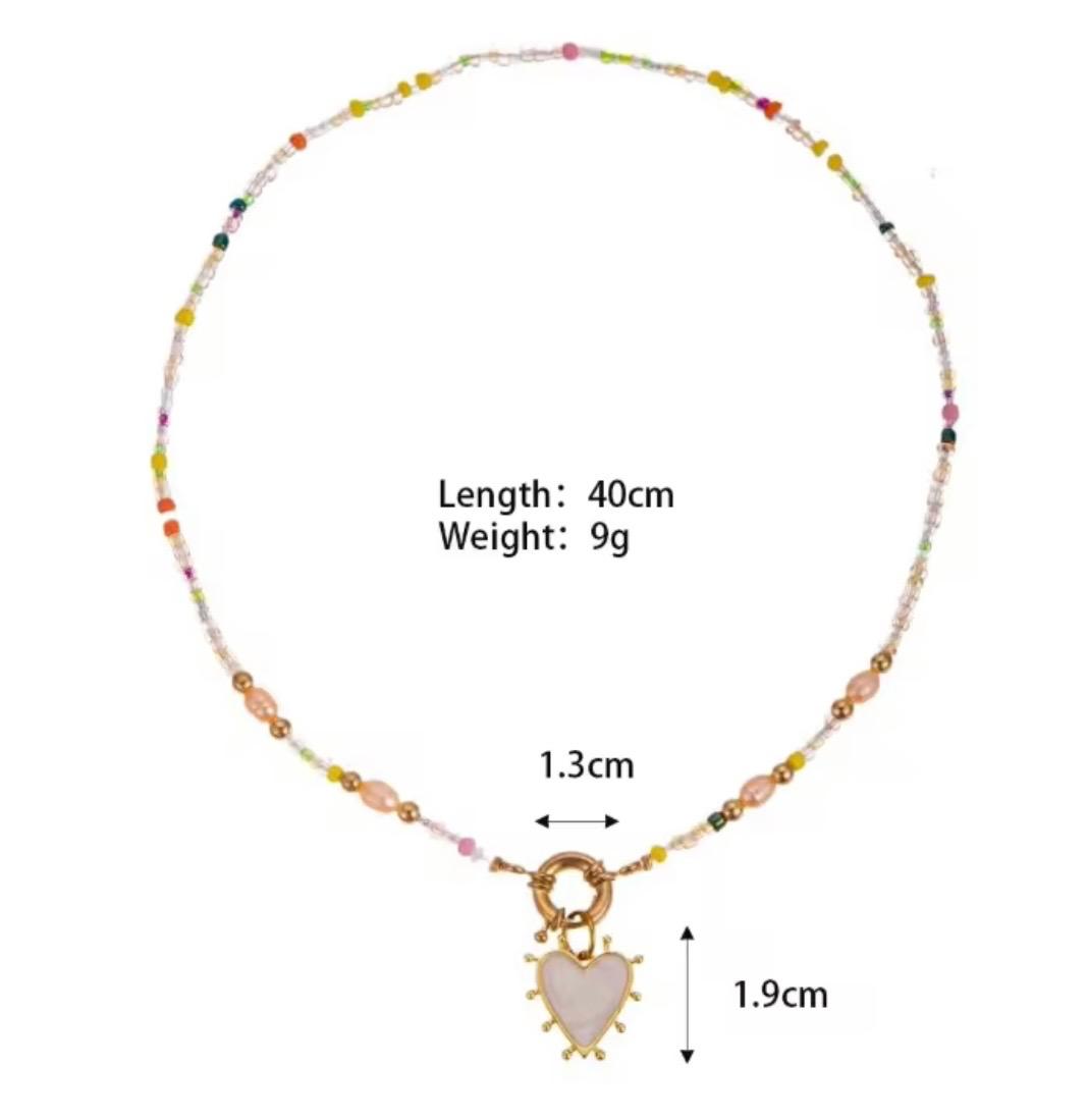 Enamel Heart & Natural Stones Necklace