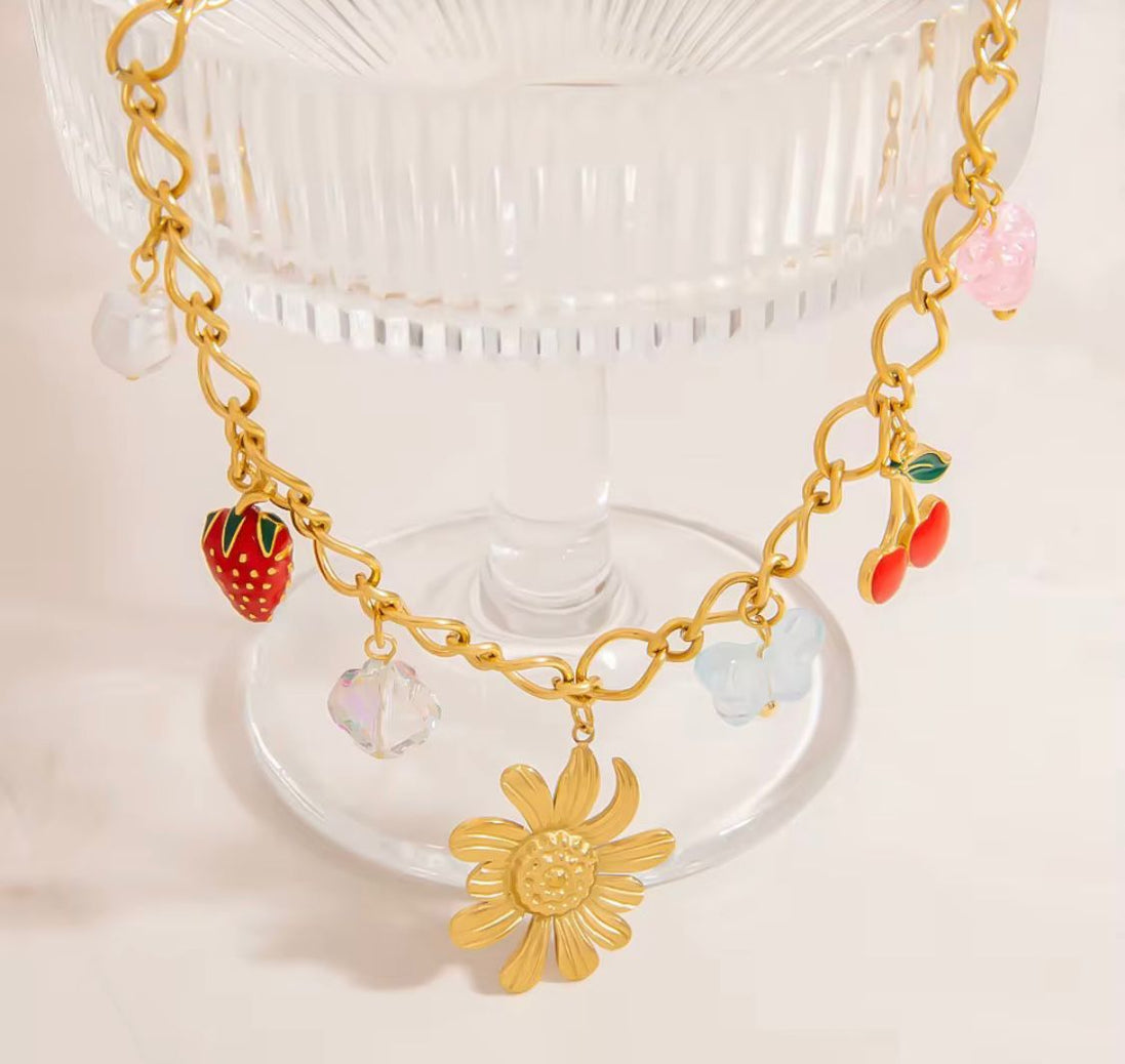 Flower Fruit Charm Gold Chain