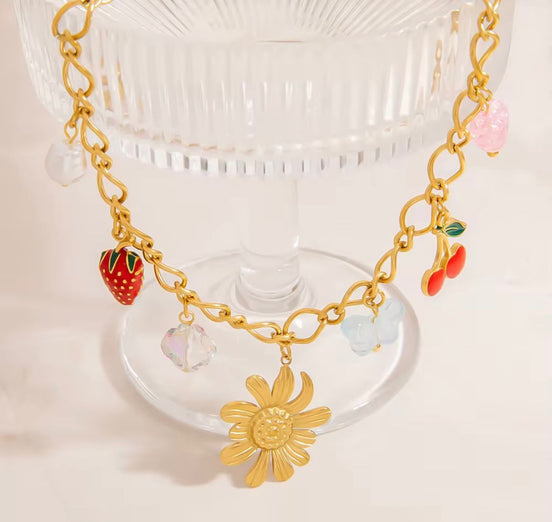 Flower Fruit Charm Gold Chain