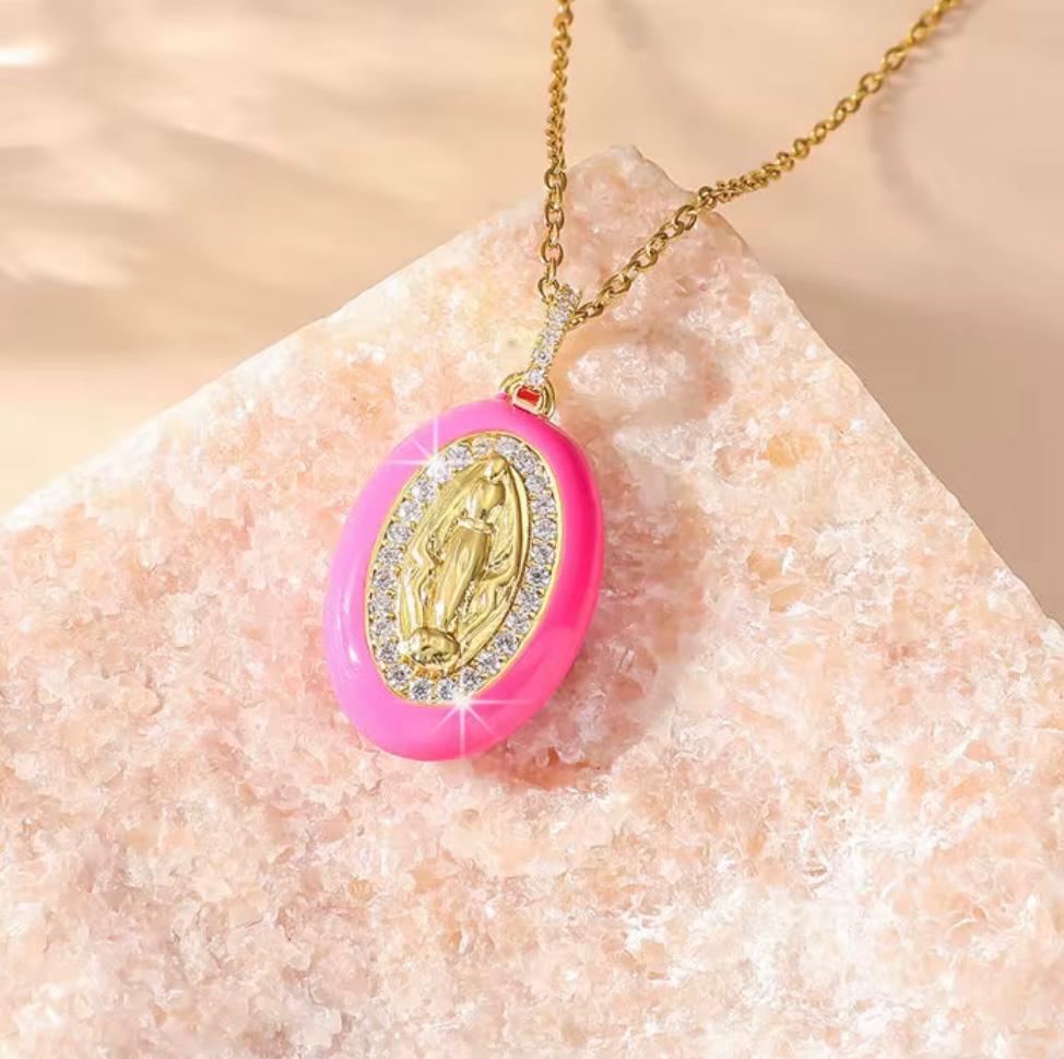 Virgin Mary Enamel Necklace