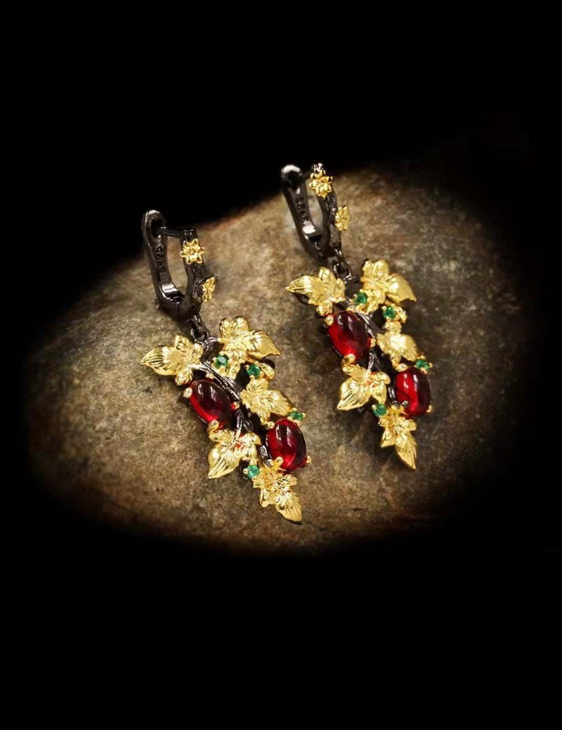 Black and Gold Flower Earrings