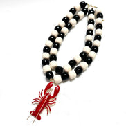 Black and White Beads Necklace with Red Lobster Charm