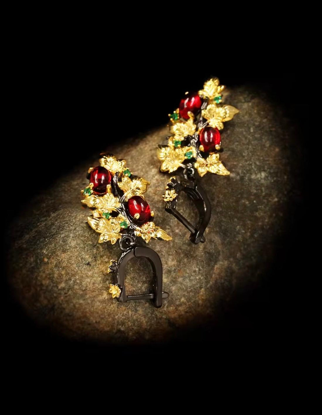 Black and Gold Flower Earrings