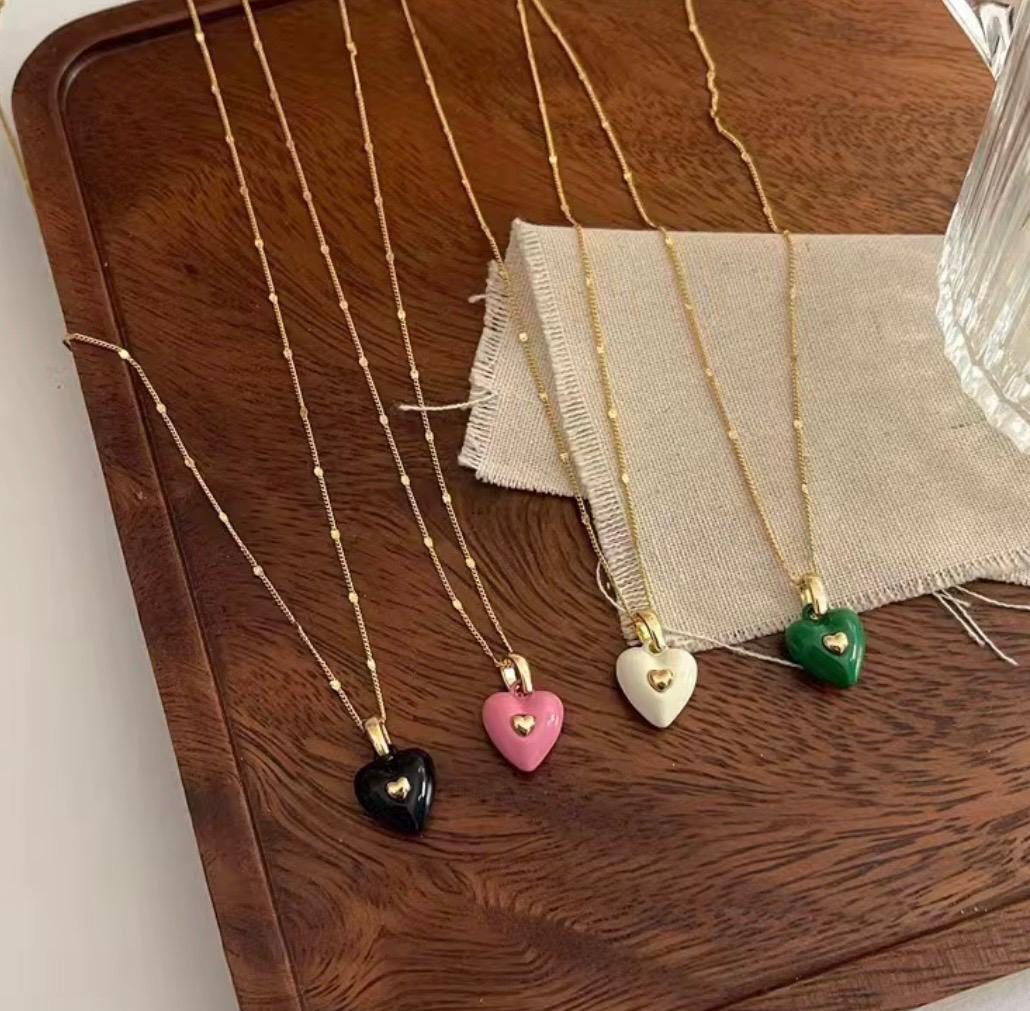 Enamel Heart Pendant Chain