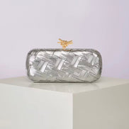 Woven Leather Rectangular Clutch