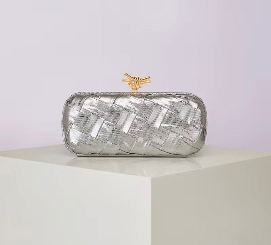 Woven Leather Rectangular Clutch