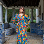 Belted Blue Ikat Dress