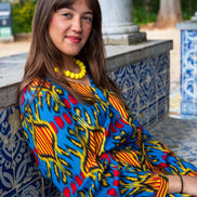 Belted Blue Ikat Dress