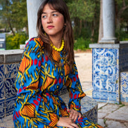 Belted Blue Ikat Dress