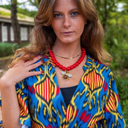 Short Sleeve Blue Ikat Dress