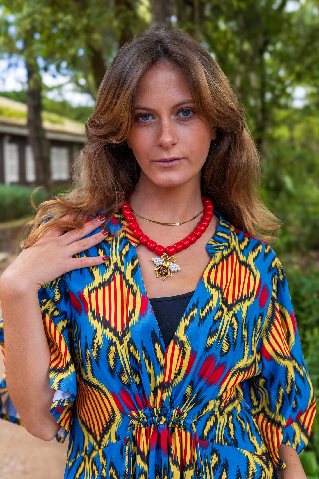 Short Sleeve Blue Ikat Dress