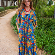 Short Sleeve Blue Ikat Dress