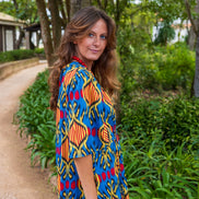 Short Sleeve Blue Ikat Dress