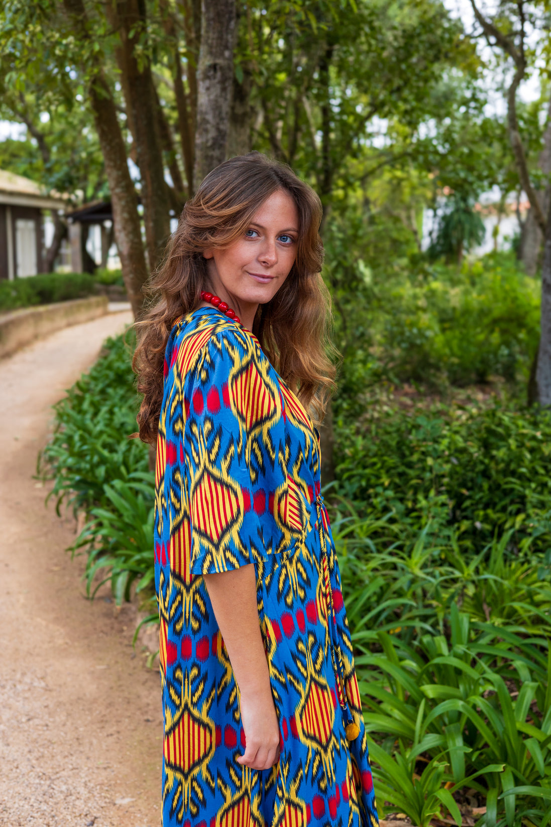 Short Sleeve Blue Ikat Dress
