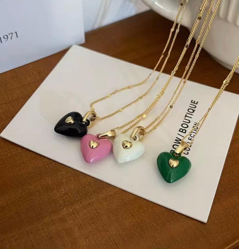 Enamel Heart Pendant Chain
